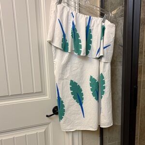 Corey Lynn Calter Asymmetrical White Skirt with Green and Blue Leaf Design